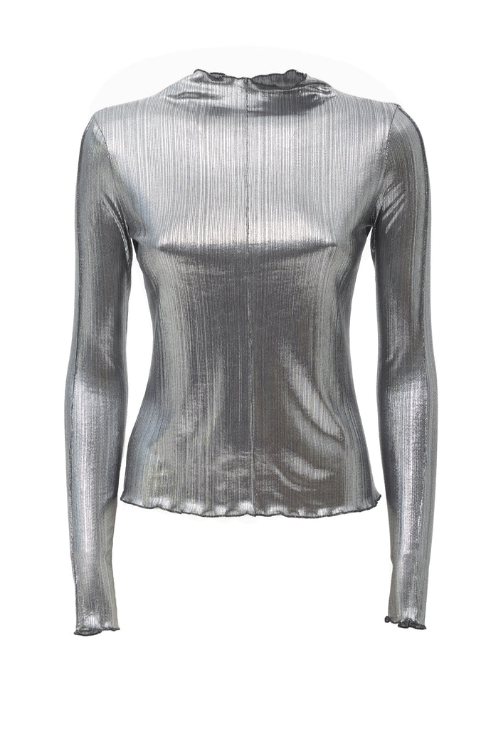 Glitter-Effect Fitted Long Sleeve Blouse Silver