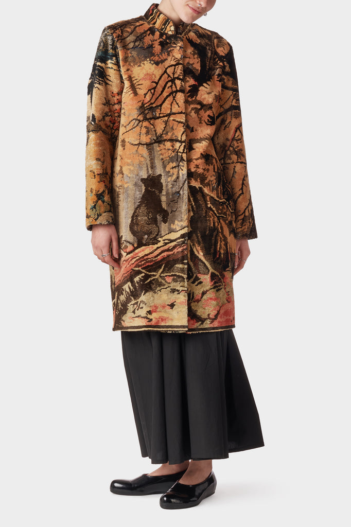Morning in a pine forest print tapestry coat