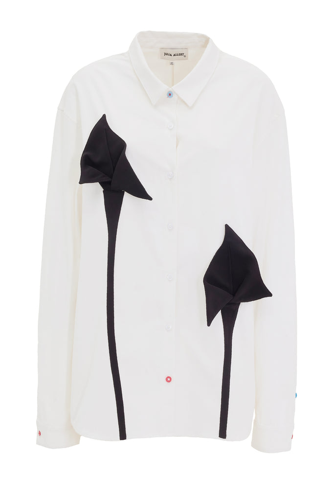 Long Sleeve Button-Up Shirt With Handmade Details White