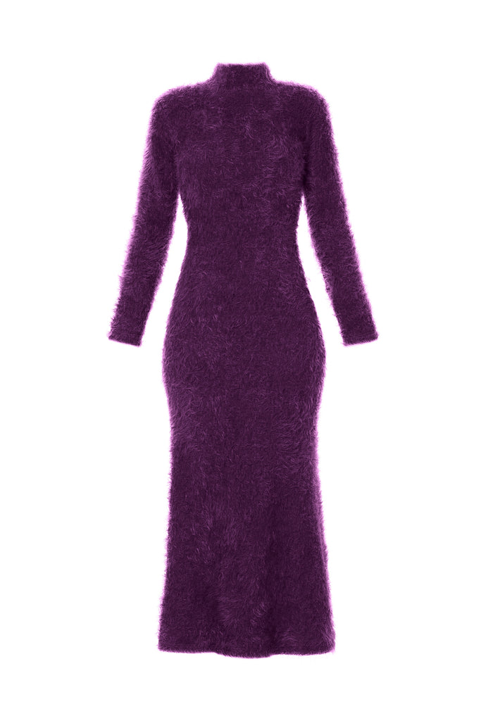 Stylish Fitted Long Fleecy Dress -  Purple