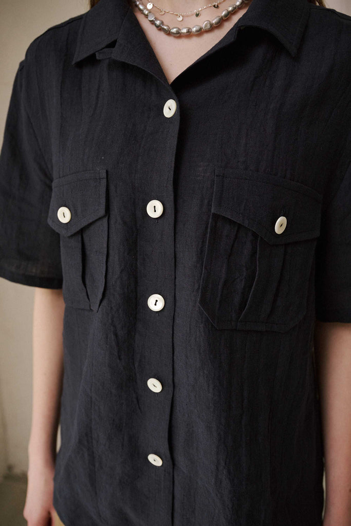 Linen Pocket Shirt (Navy)