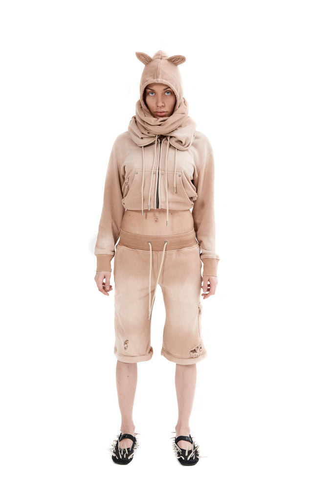 Small fit destroyed hoodie with ears