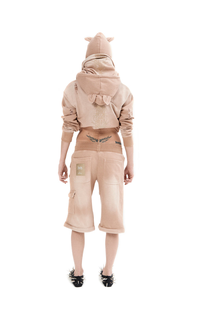 Small fit destroyed hoodie with ears