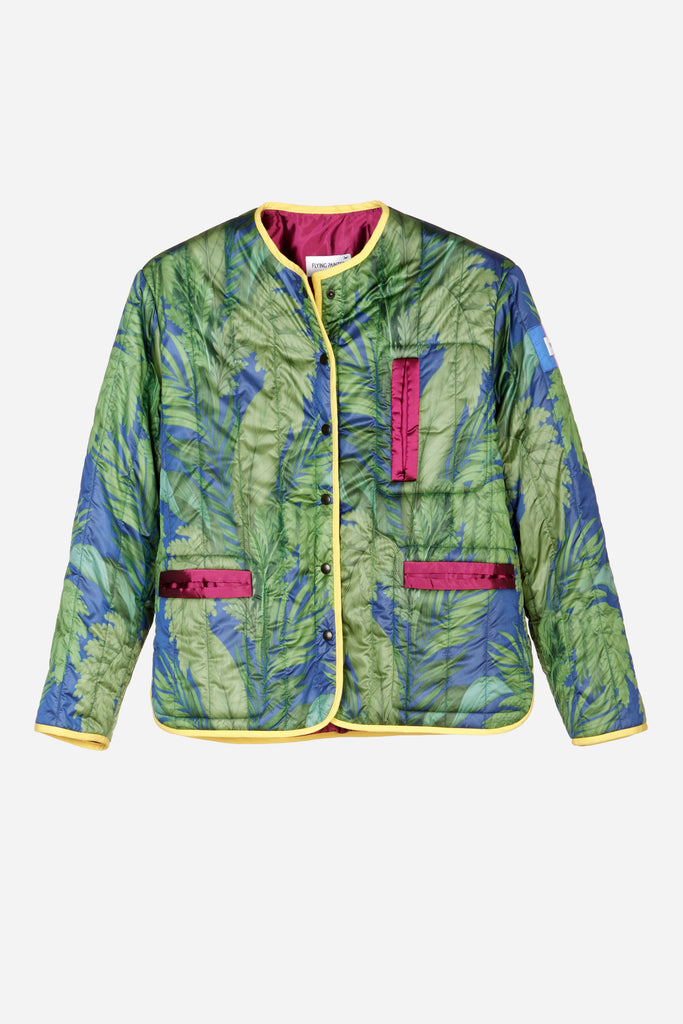 Quilted green floral print jacket