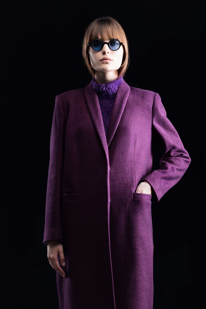 Fashion Single-Breasted Maxi Coat - Violet