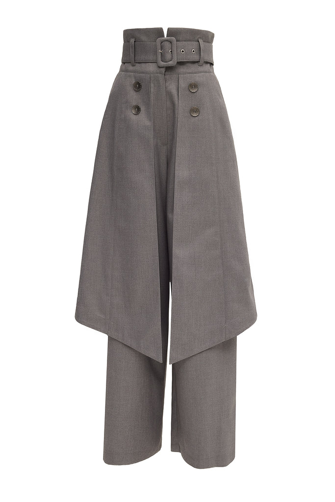 Wide Leg Trousers With Skirt Overlay Grey