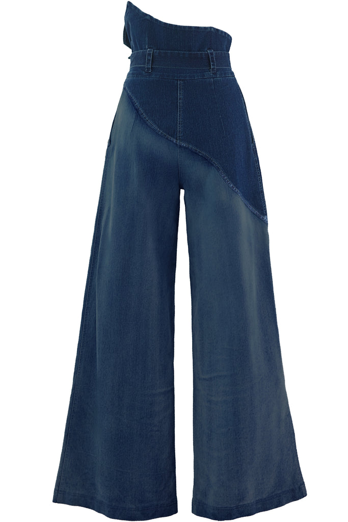 High-Waisted Flared Trousers Tie-Die Blue Denim