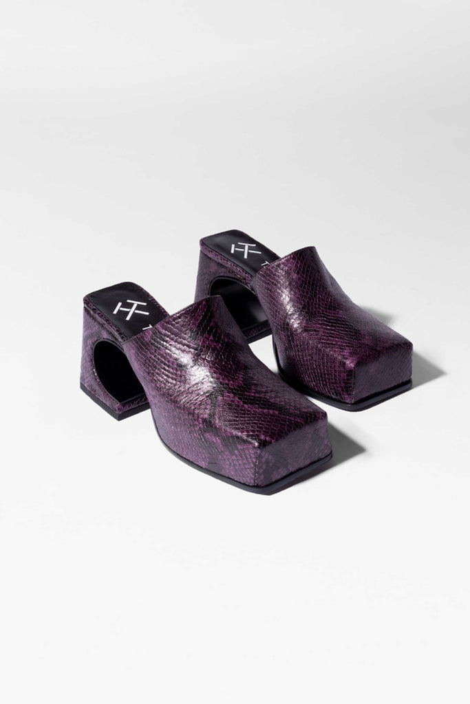 DARK PURPLE SNAKE SASSY MULE