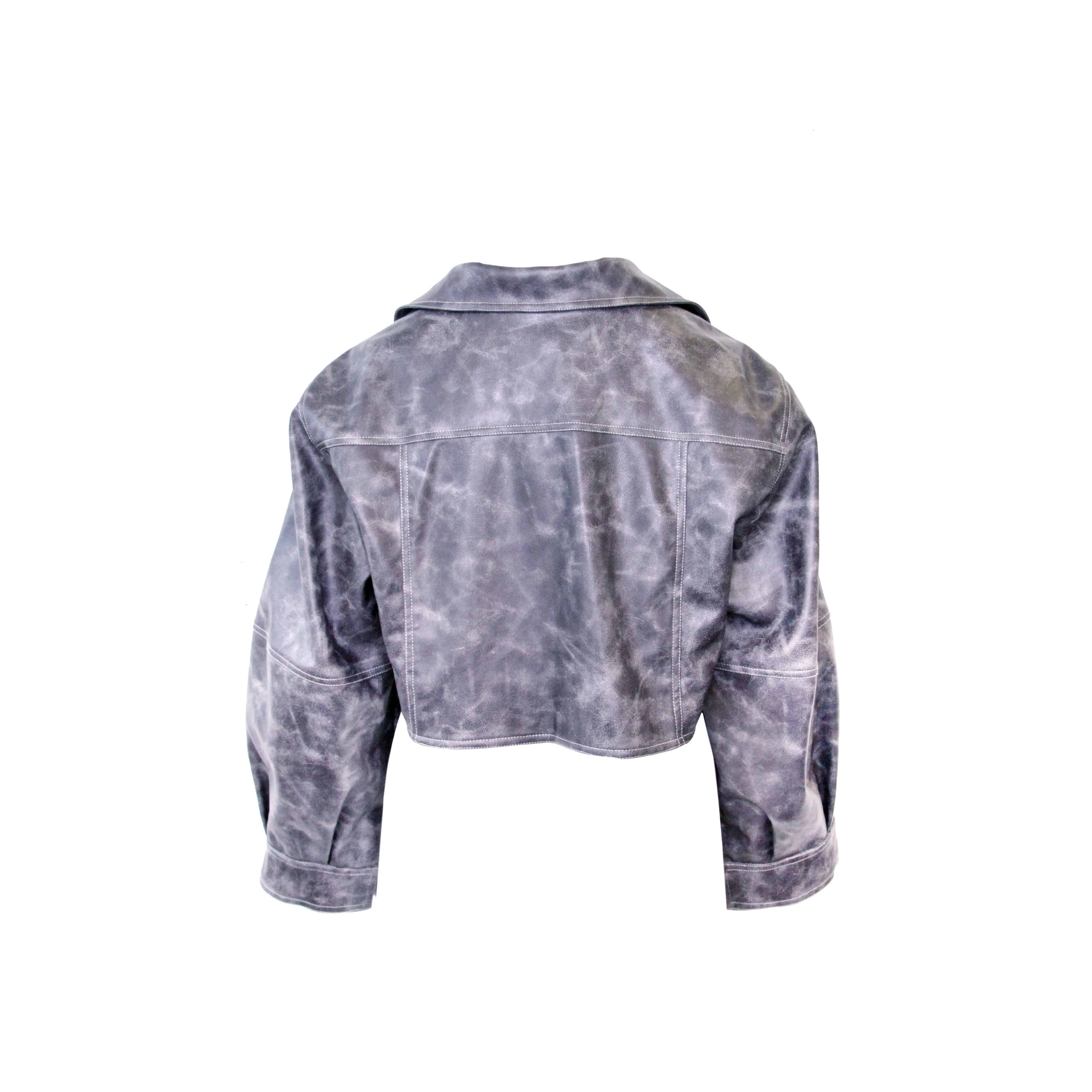 Charcoal Frosted Cropped Leather Jacket - Studio183