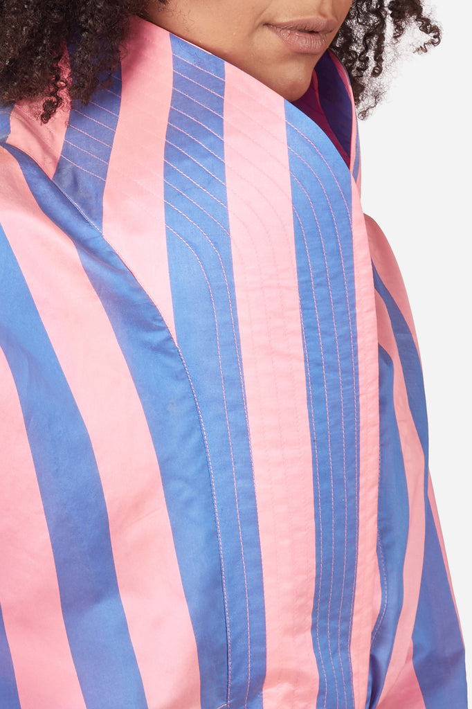 Striped asymmetrical trench coat