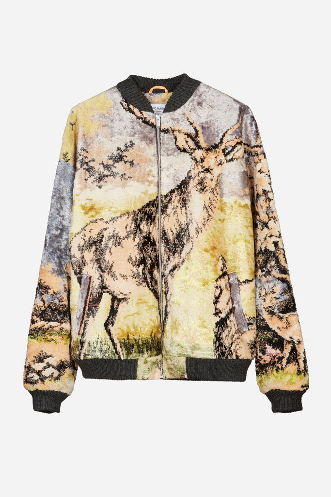 Deer print tapestry bomber jacket