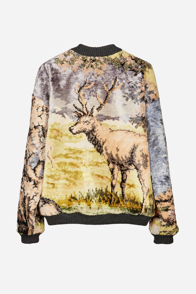 Deer print tapestry bomber jacket