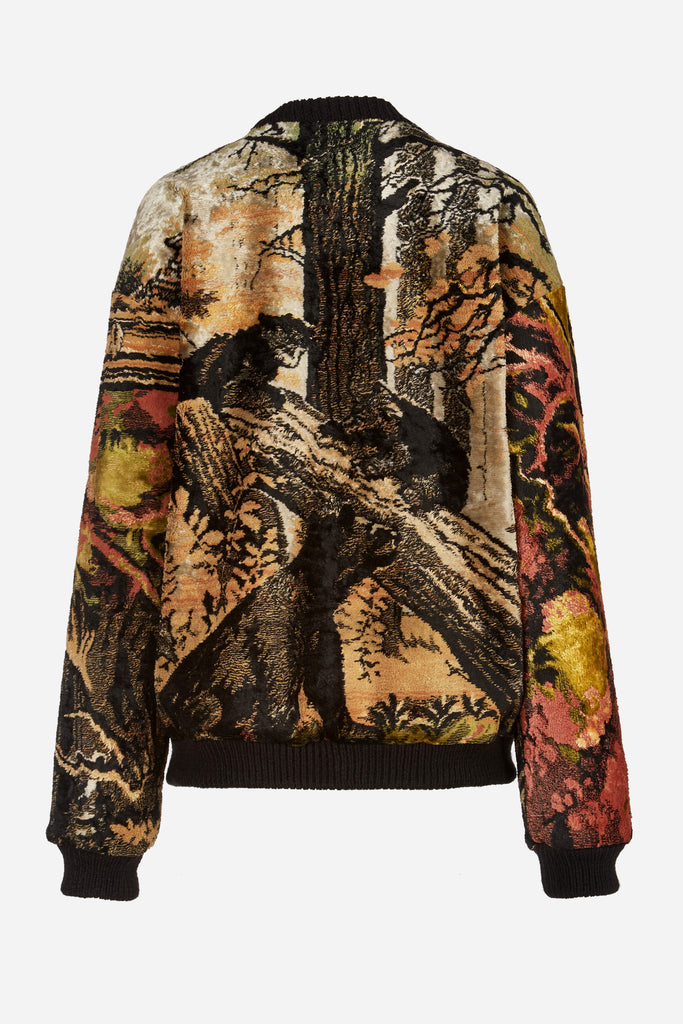 Morning in a pine forest tapestry print bomber jacket
