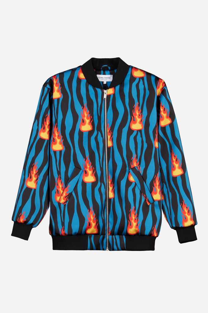 Fire print bomber jacket