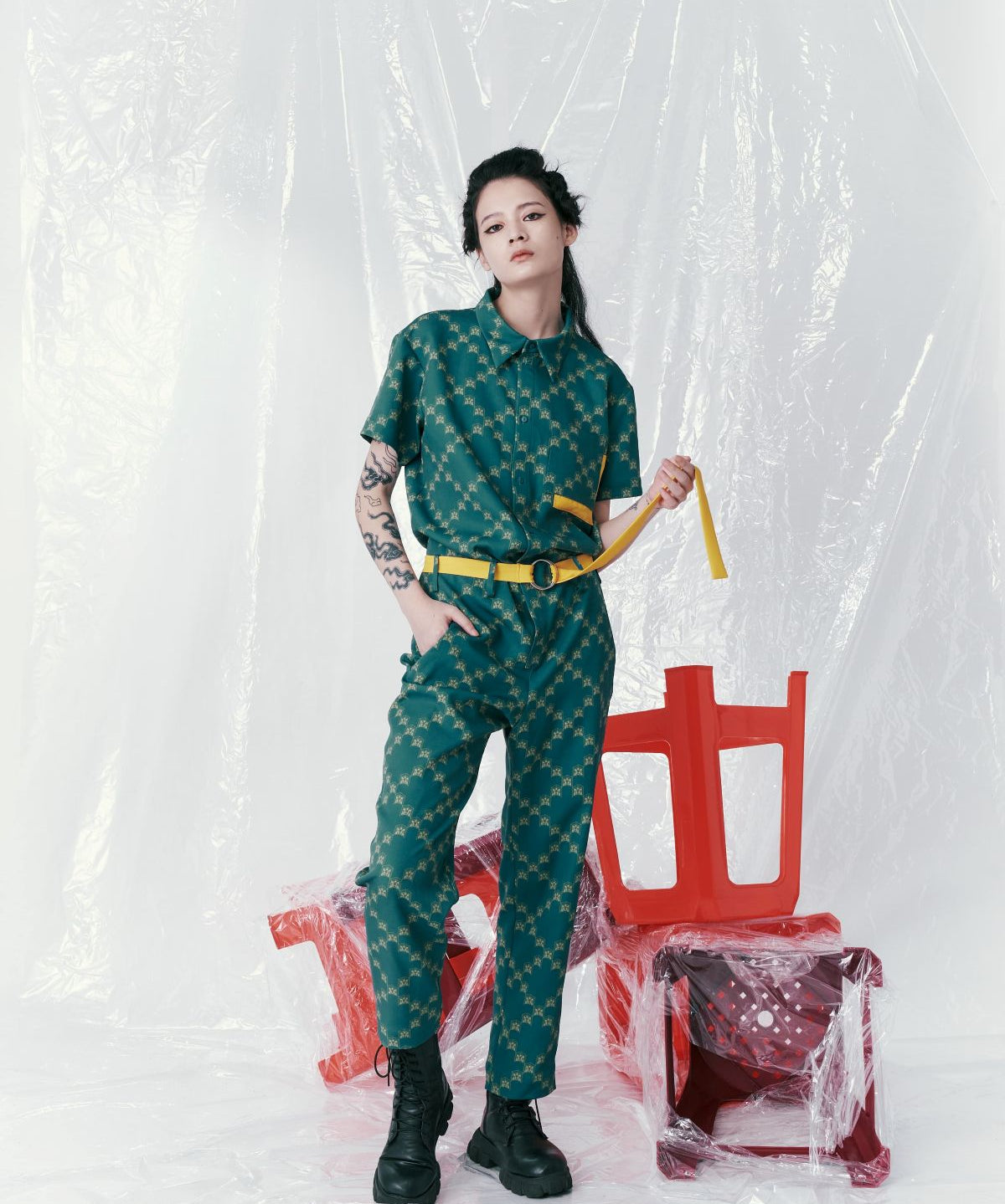 Ban-Doh Print Short-Sleeved Jumpsuit - Studio183
