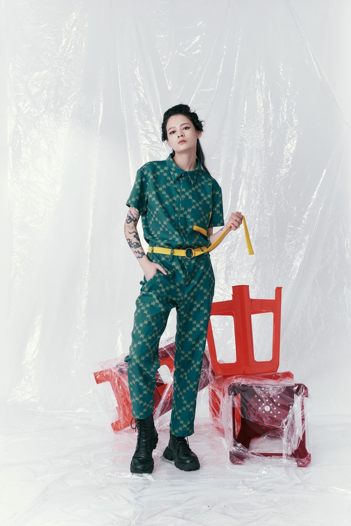 Ban-Doh Print Short-Sleeved Jumpsuit - Studio183