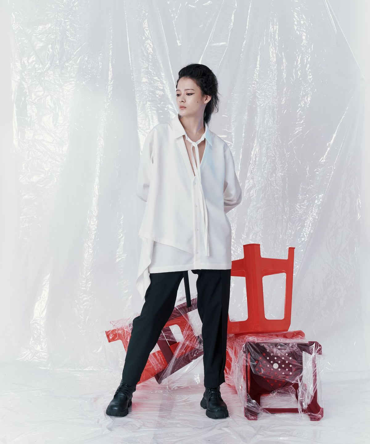 Tie-collar Deconstructed Shirt - Studio183