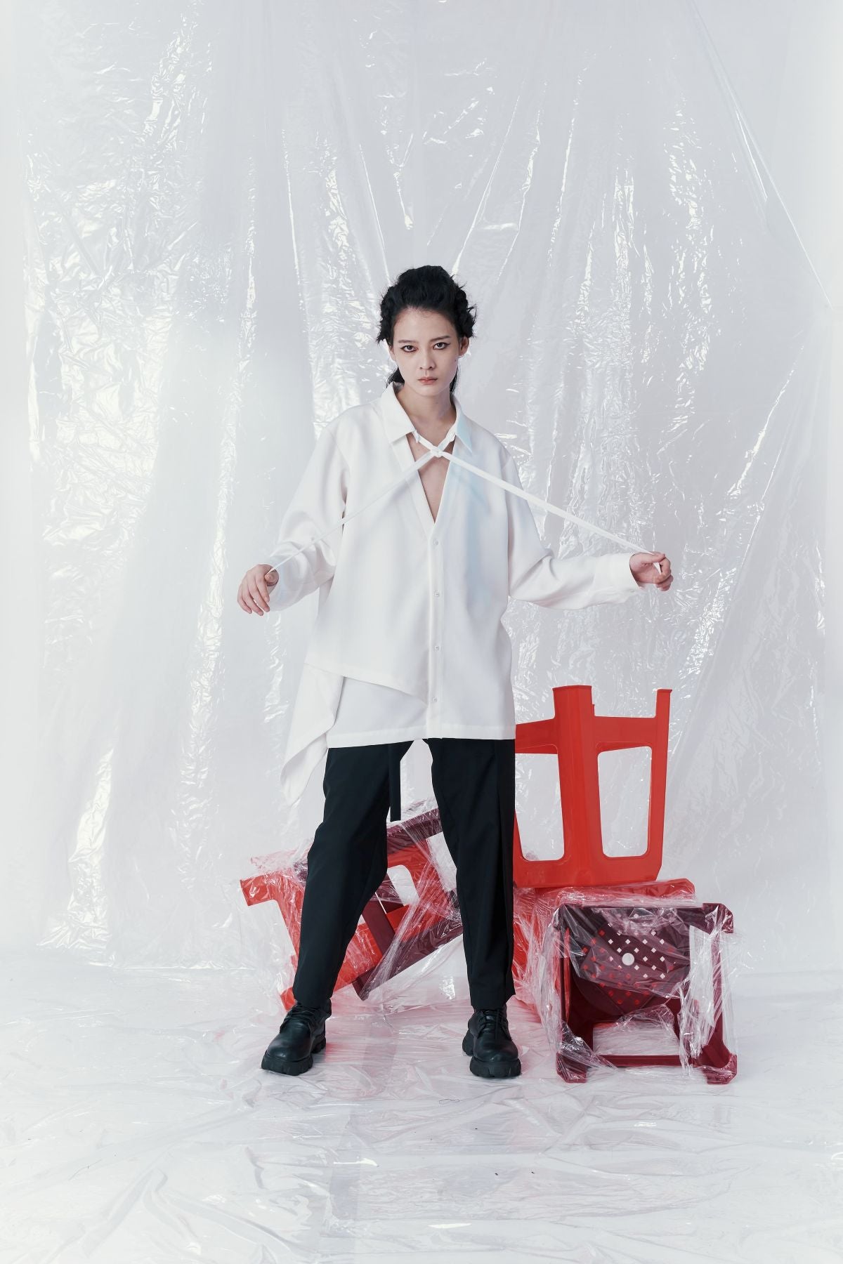 Tie-collar Deconstructed Shirt - Studio183