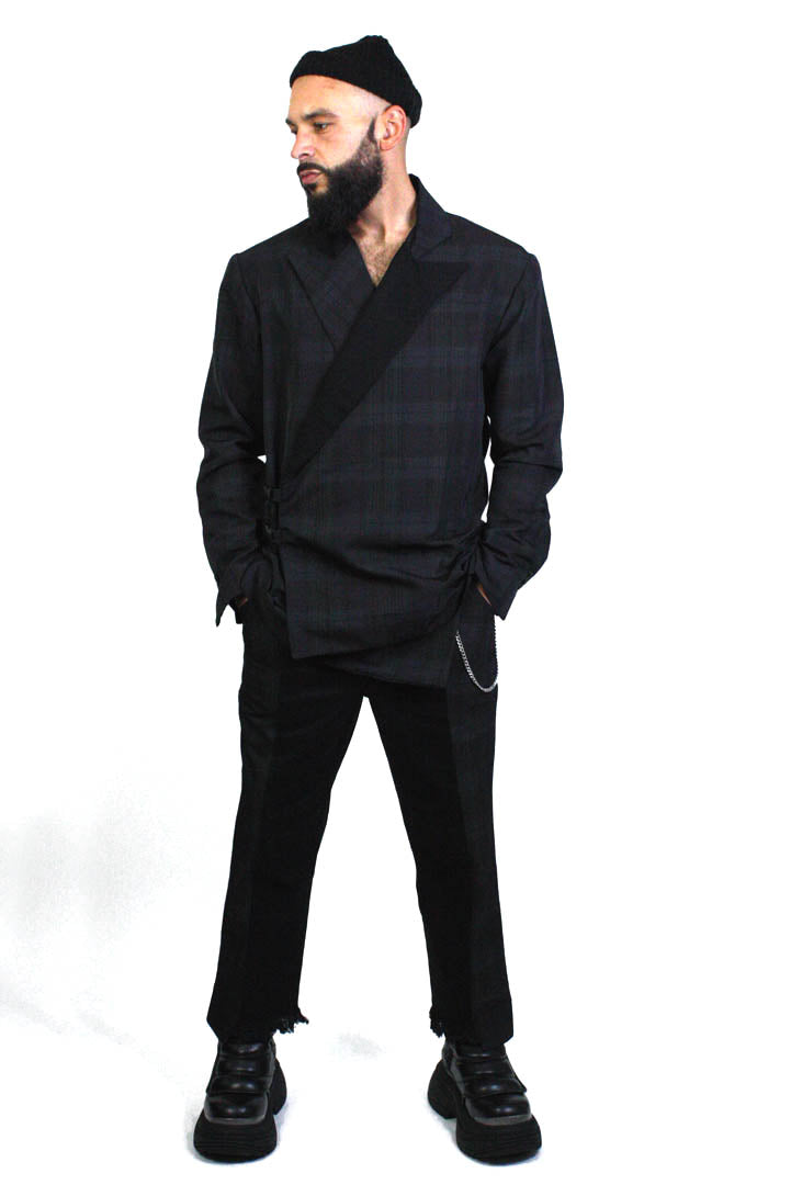 Black Panelled Check Pattern Blazer - Studio183