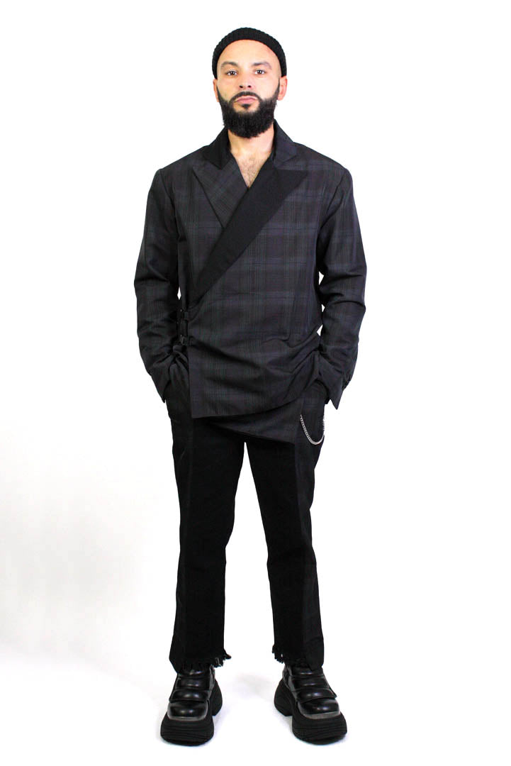 Black Panelled Check Pattern Blazer - Studio183