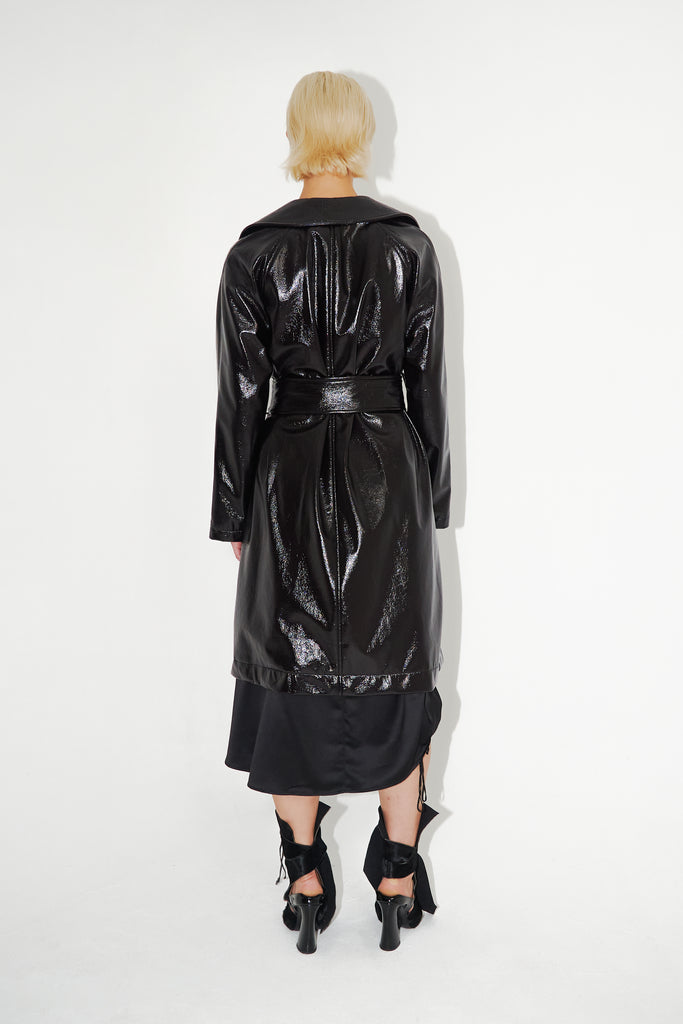Belted Vegan-leather Trench Coat