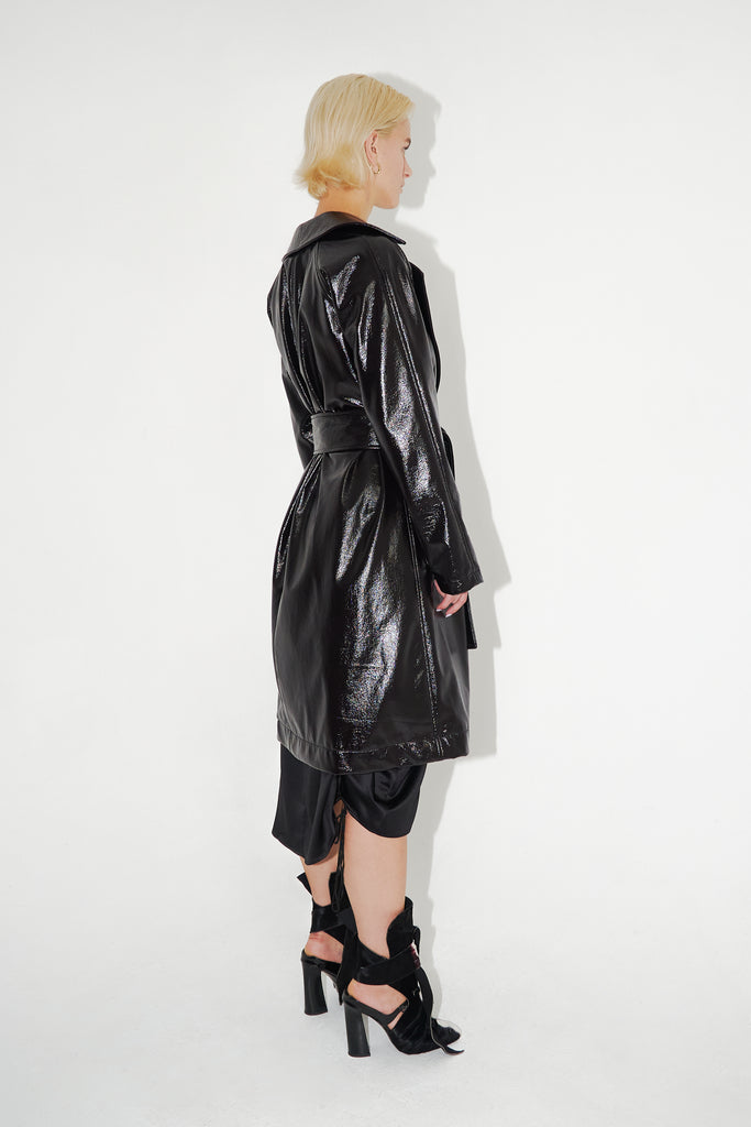 Belted Vegan-leather Trench Coat