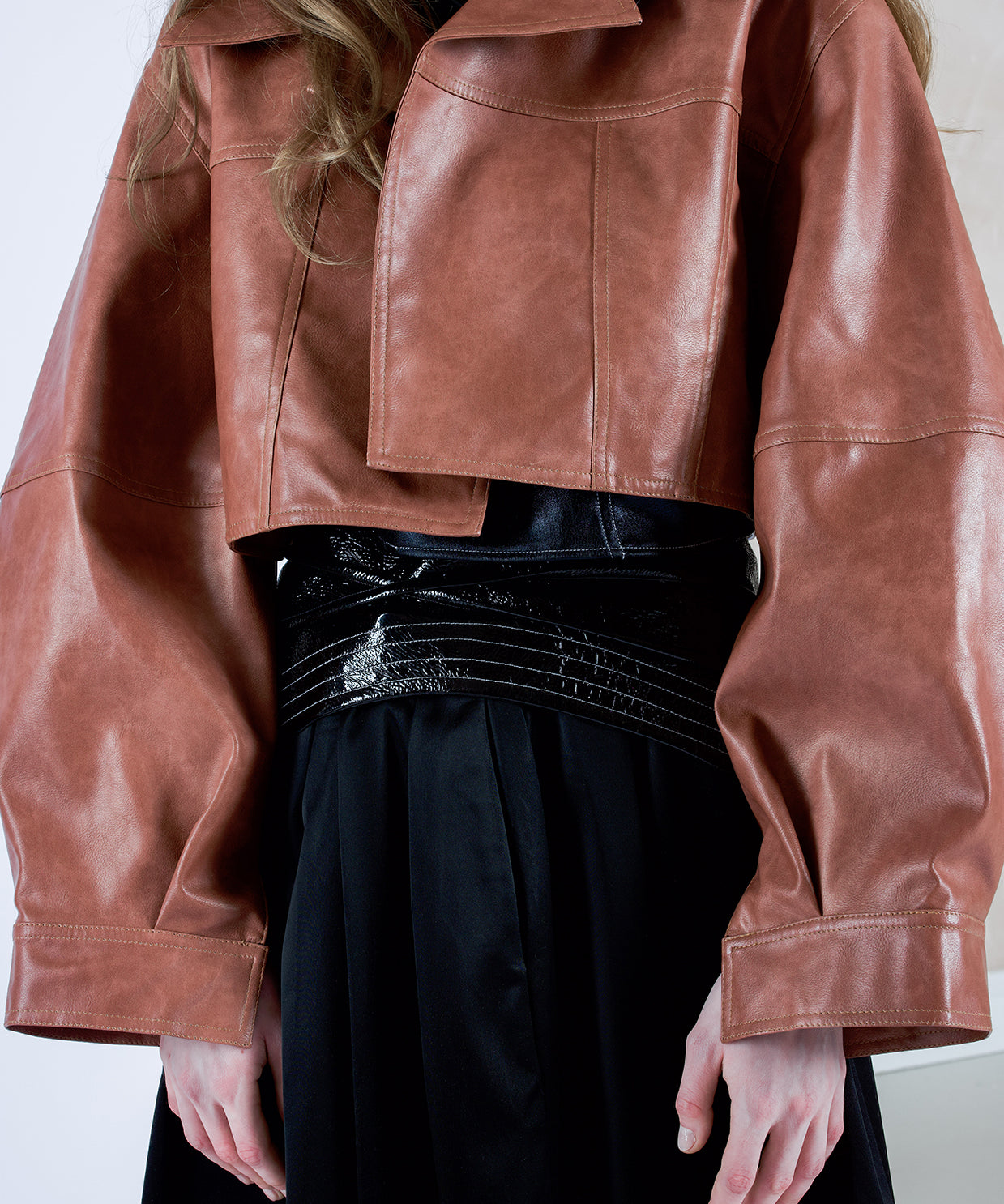 Washed Terracotta Leather Cropped Jacket - Studio183