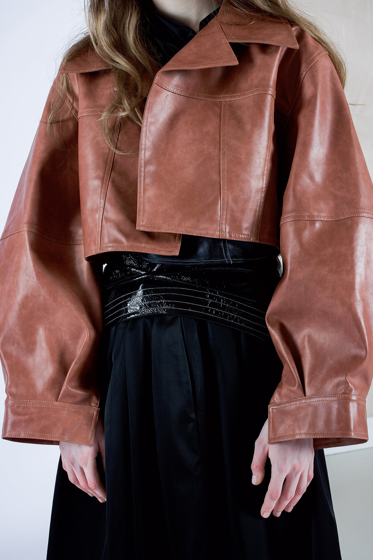 Washed Terracotta Leather Cropped Jacket - Studio183
