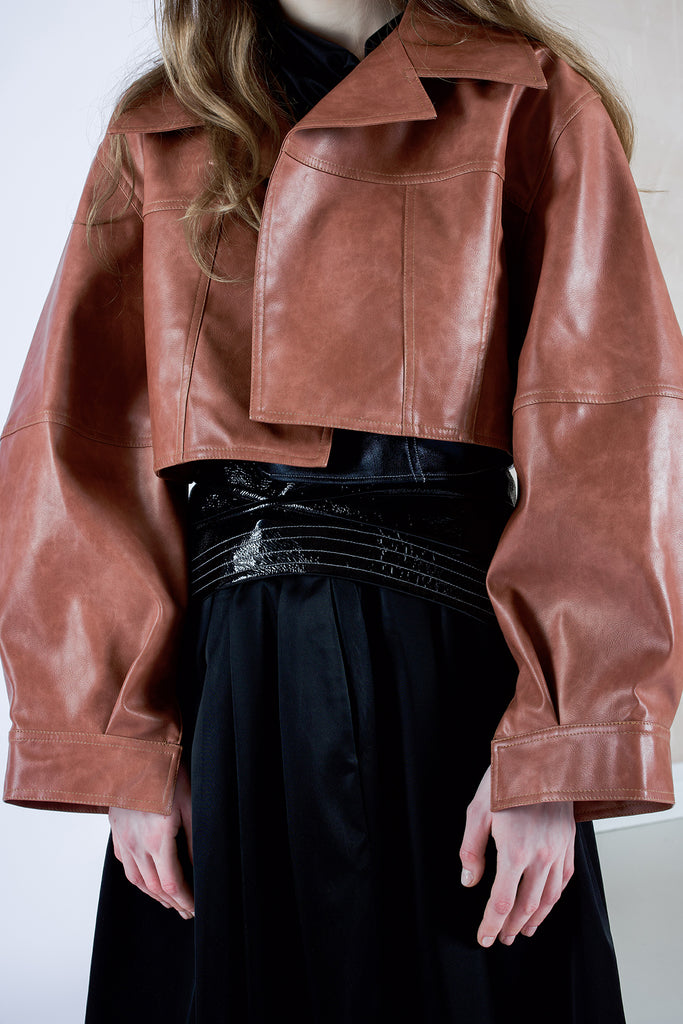 Washed Terracotta Leather Cropped Jacket