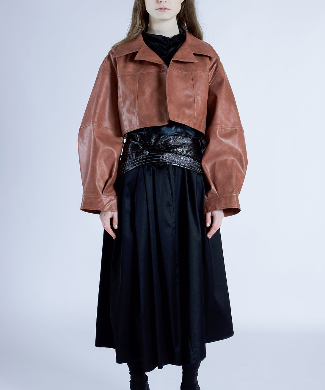 Washed Terracotta Leather Cropped Jacket - Studio183