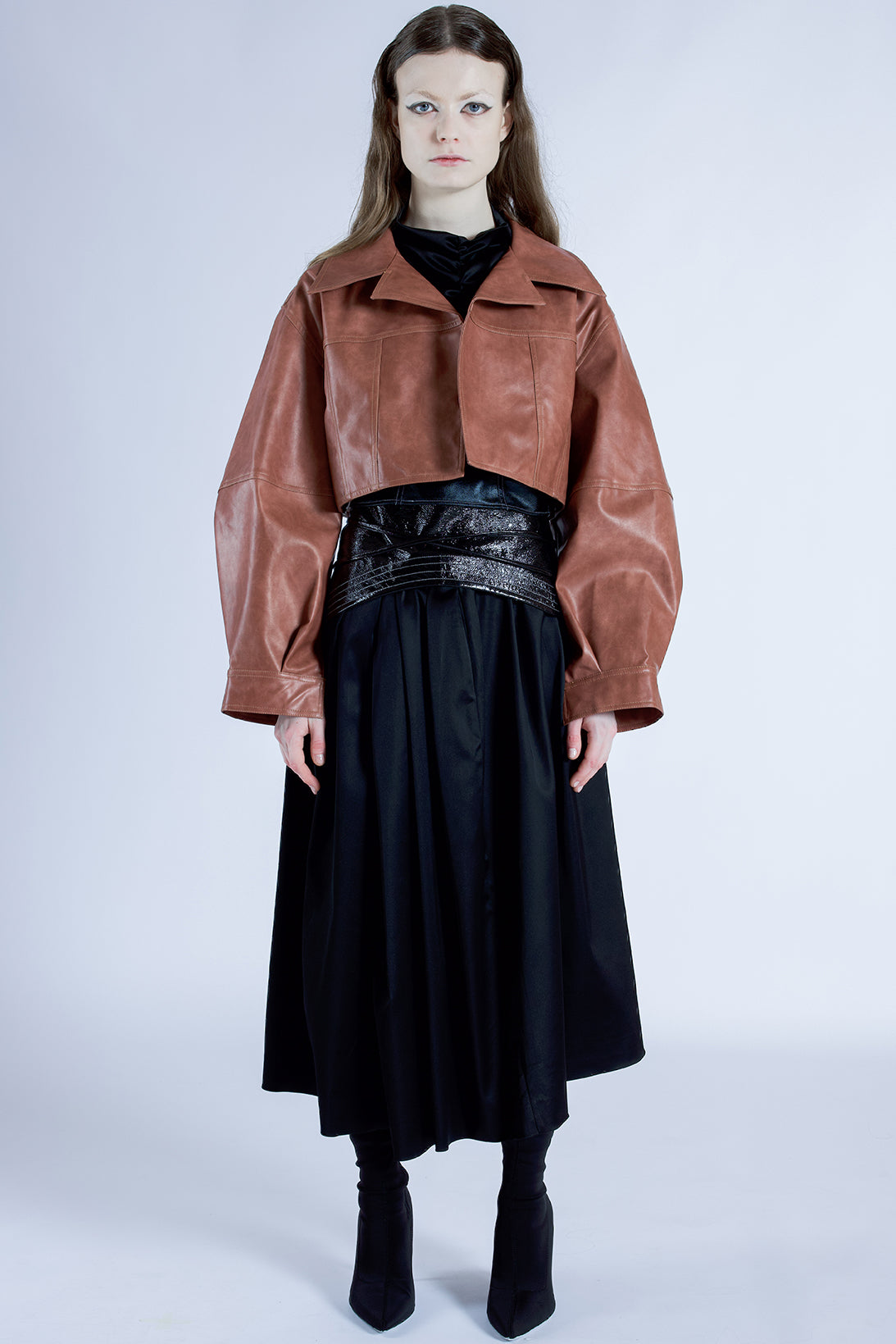 Washed Terracotta Leather Cropped Jacket - Studio183