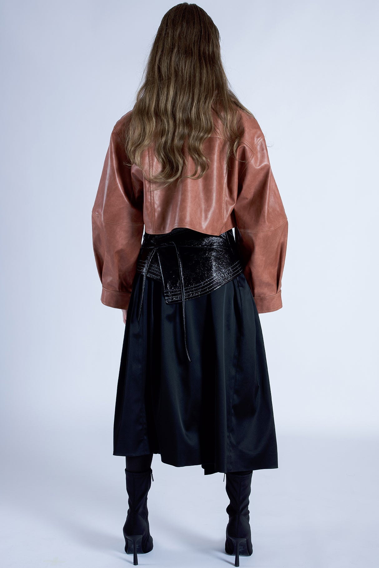 Washed Terracotta Leather Cropped Jacket - Studio183