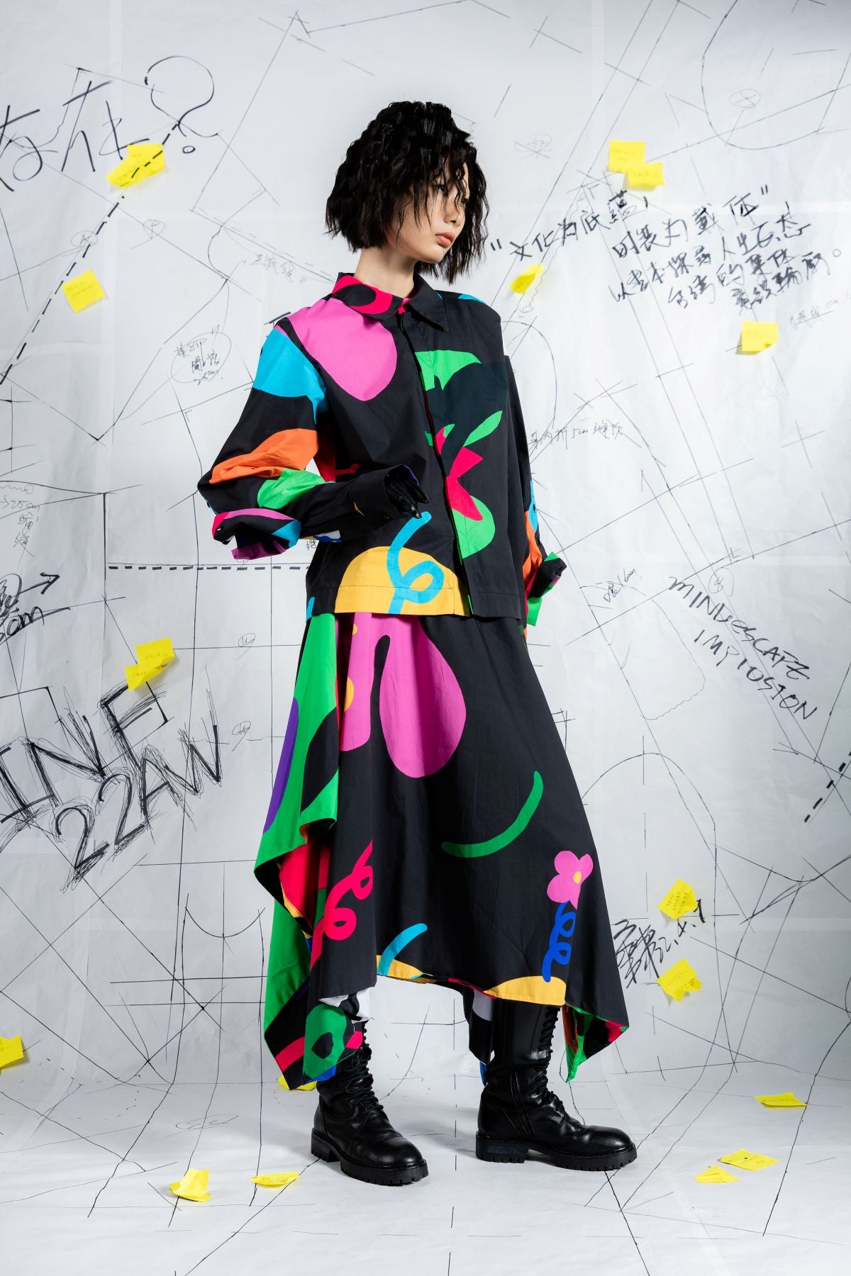 Irregular Drapery Black Printed Skirt - Studio183