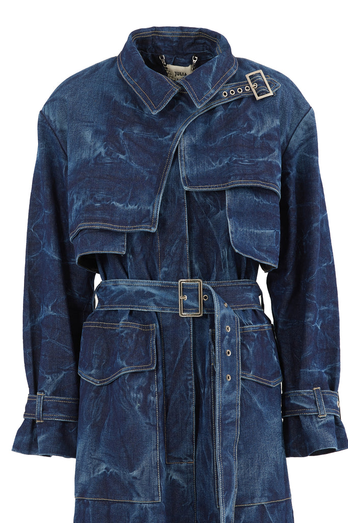 Fashion Denim Trench Coat Blue