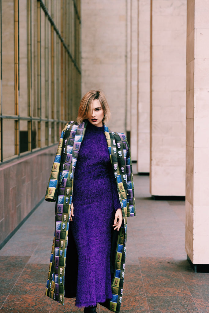 Stylish Fitted Long Fleecy Dress -  Purple