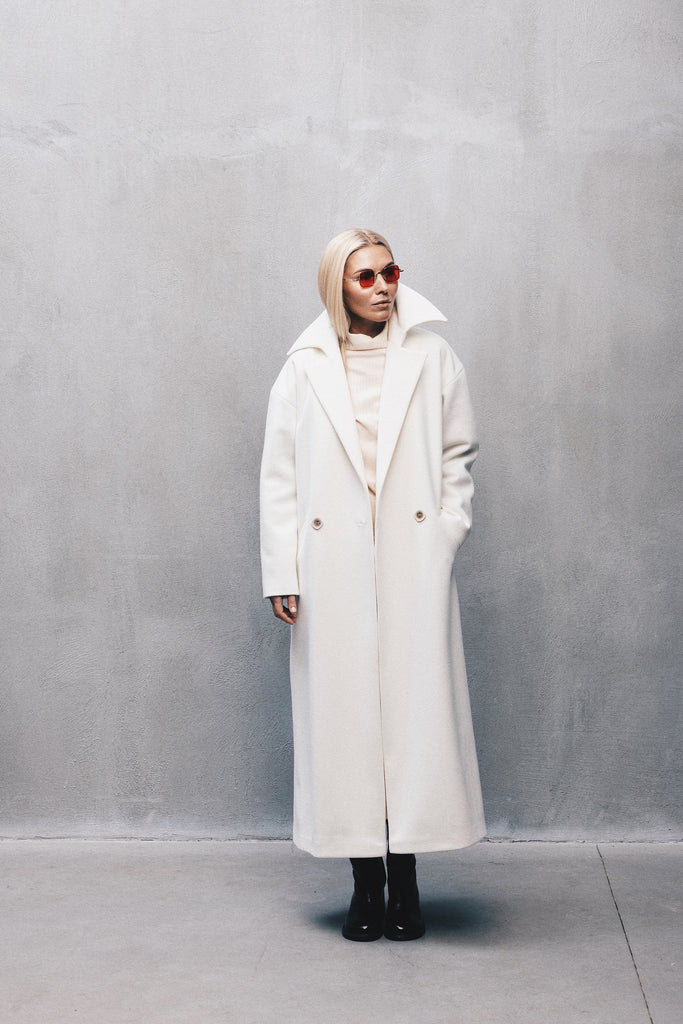 Double-Breasted Long Coat White