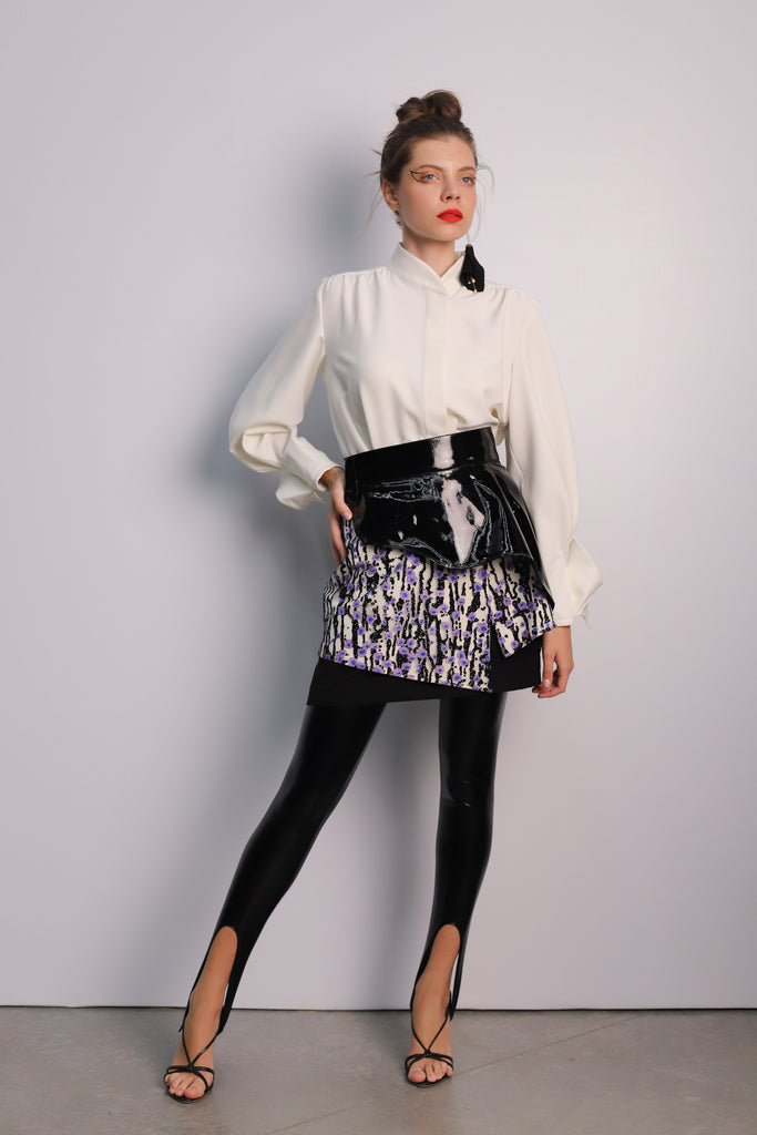 High-Waisted Multi-Layered Mini Skirt With Patent Belt Liliac