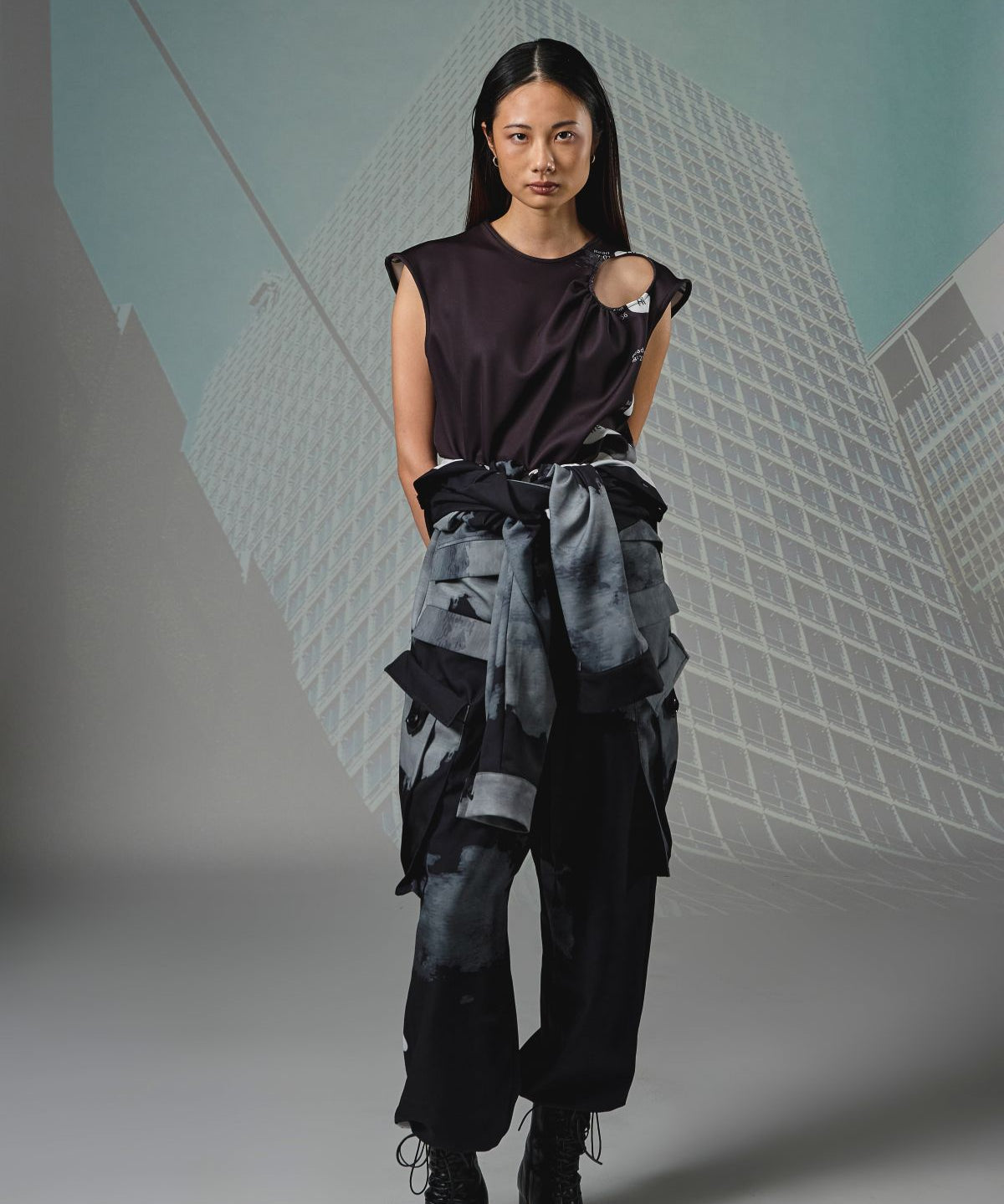 Shawl Collar Line Chat Crop Top - Studio183