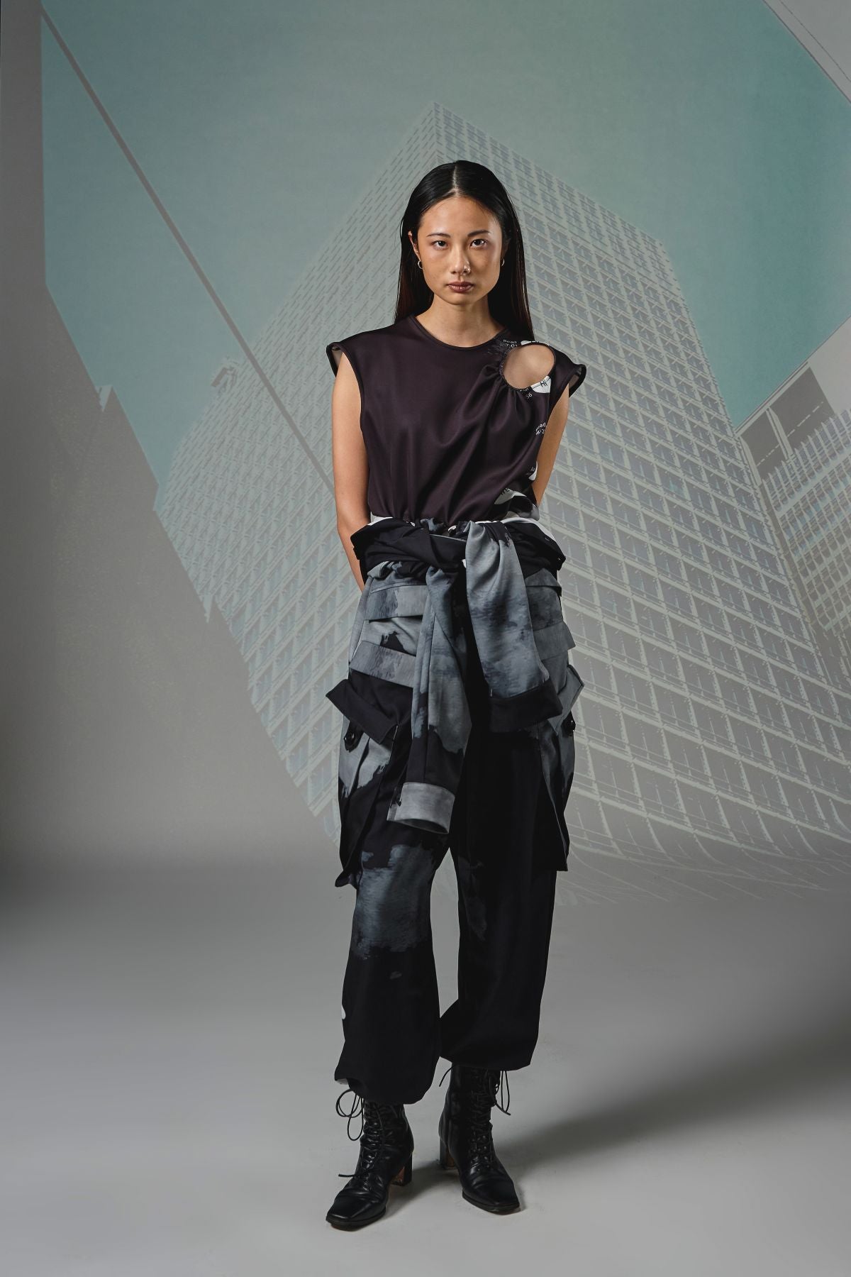Shawl Collar Line Chat Crop Top - Studio183