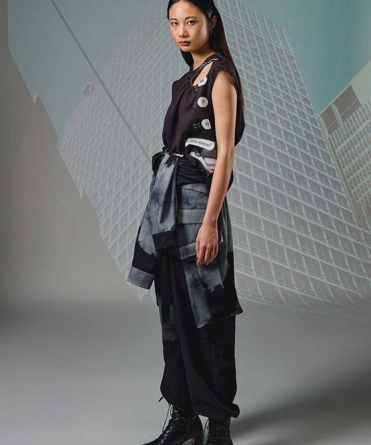Shawl Collar Line Chat Crop Top - Studio183