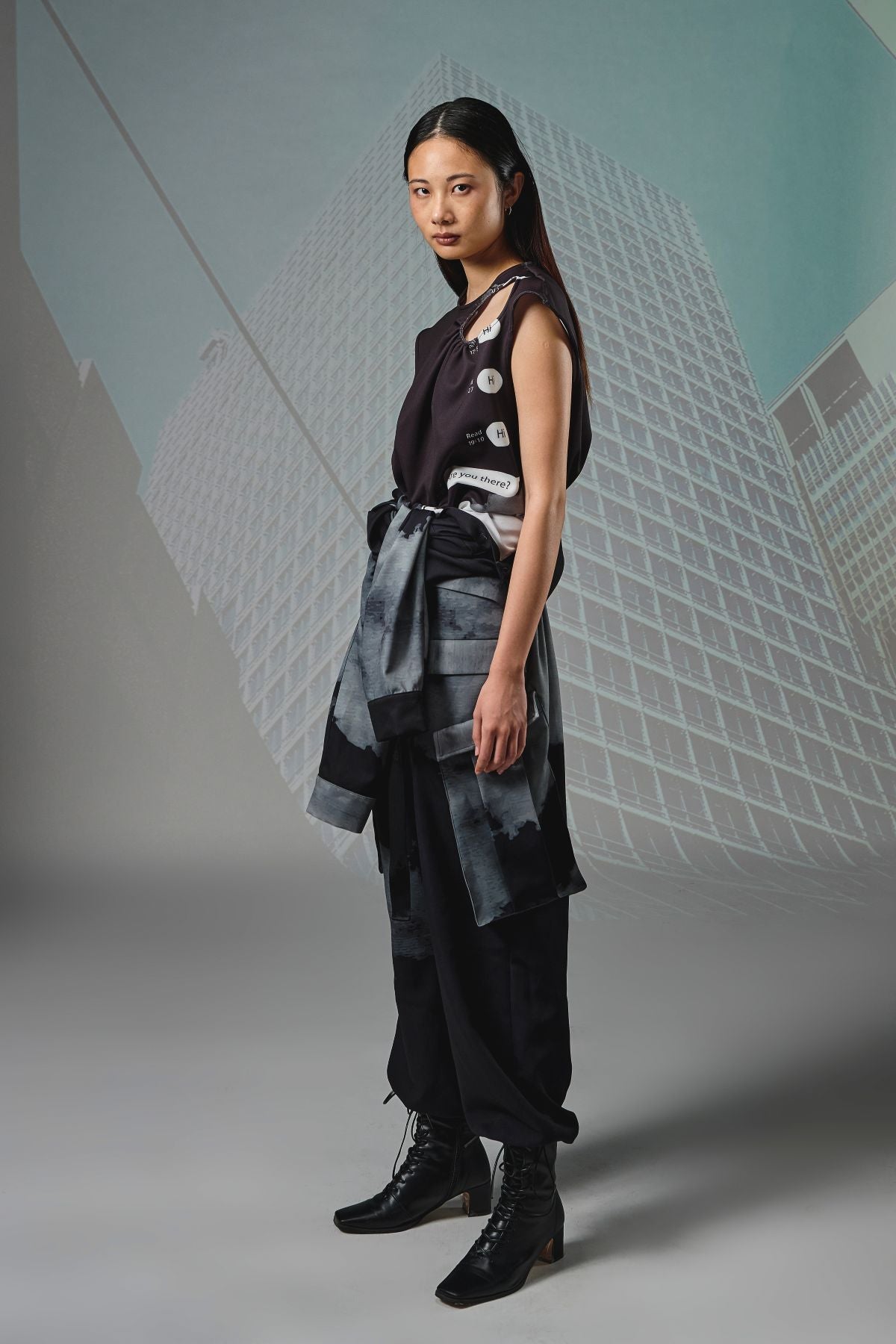 Shawl Collar Line Chat Crop Top - Studio183