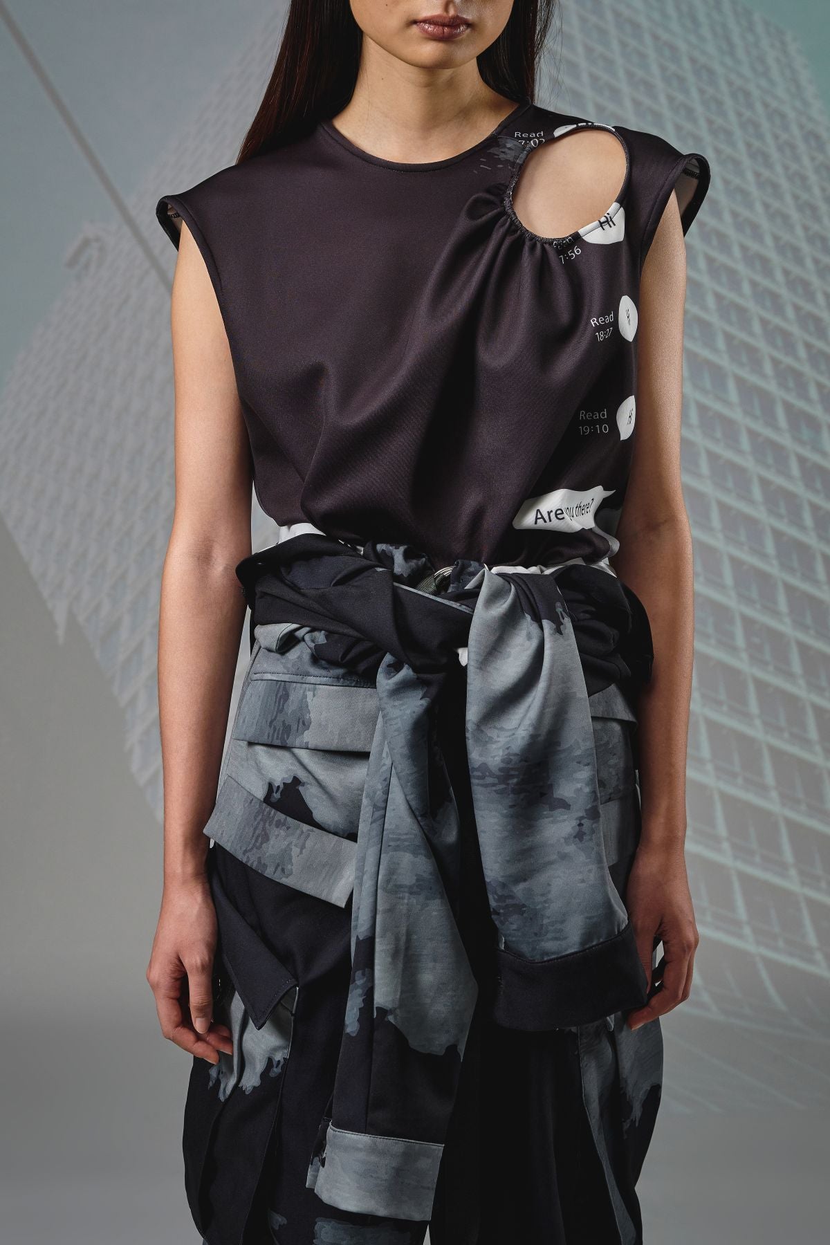 Shawl Collar Line Chat Crop Top - Studio183