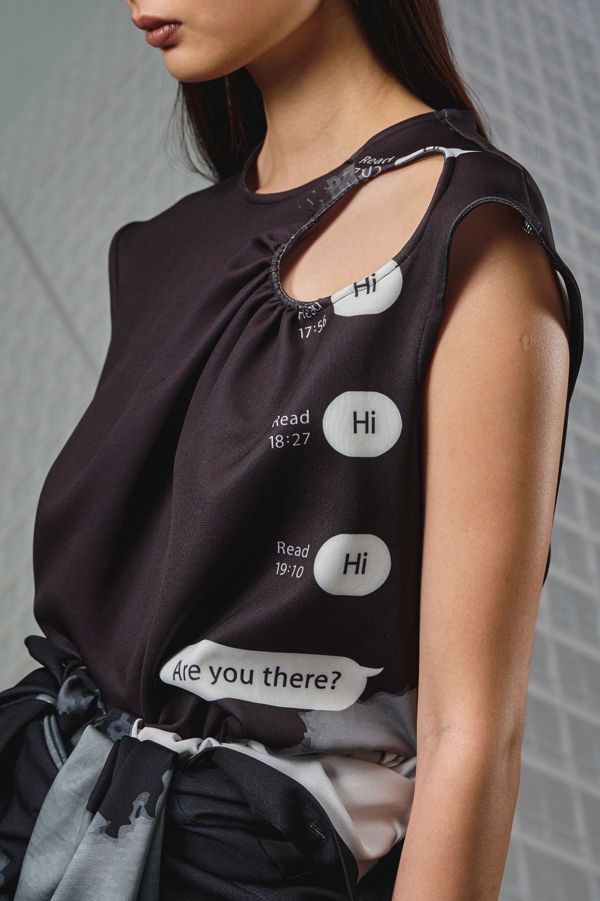 Shawl Collar Line Chat Crop Top - Studio183