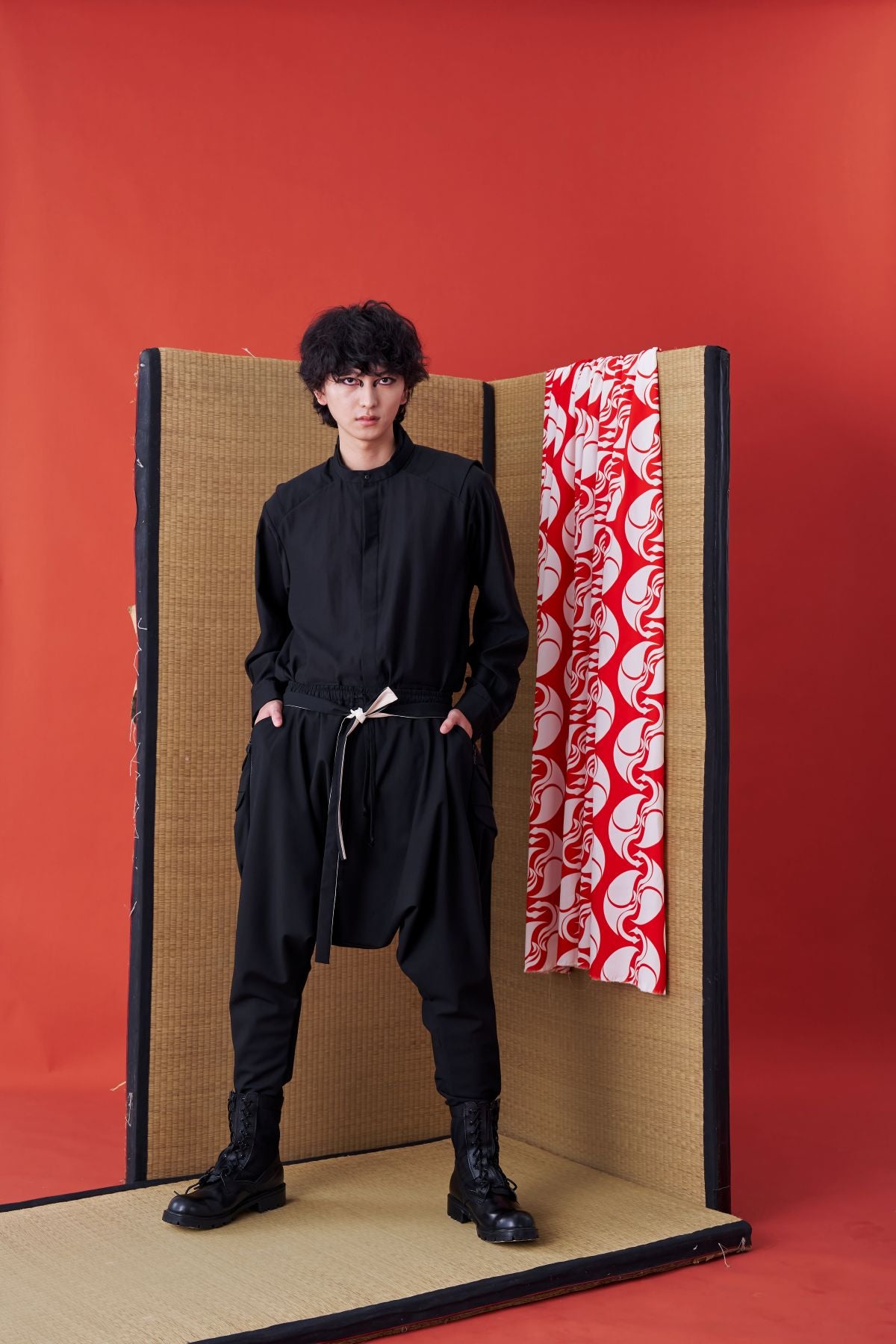 Back deconstructed color-blocked low-rise pants - Studio183