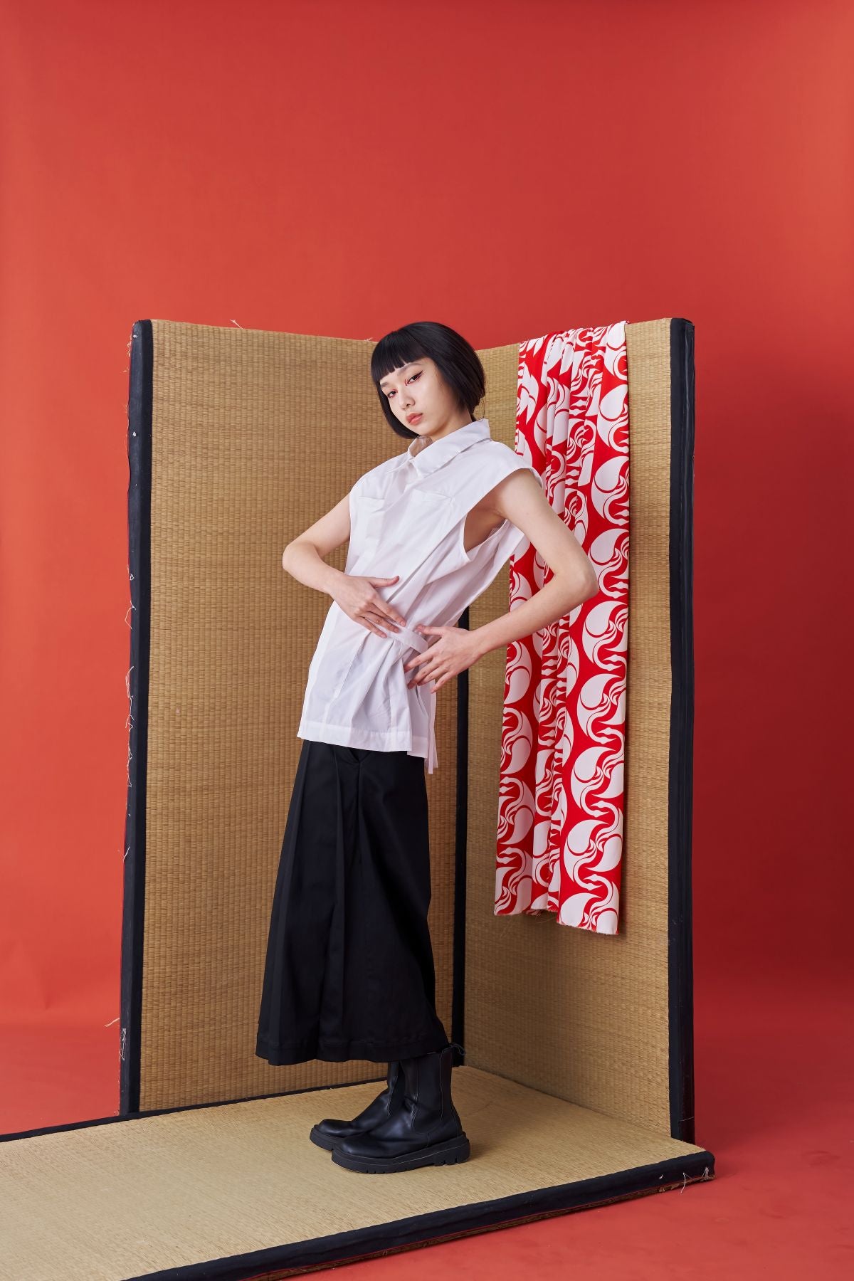 Deconstructed Sleeveless Jinbei Shirt White - Studio183