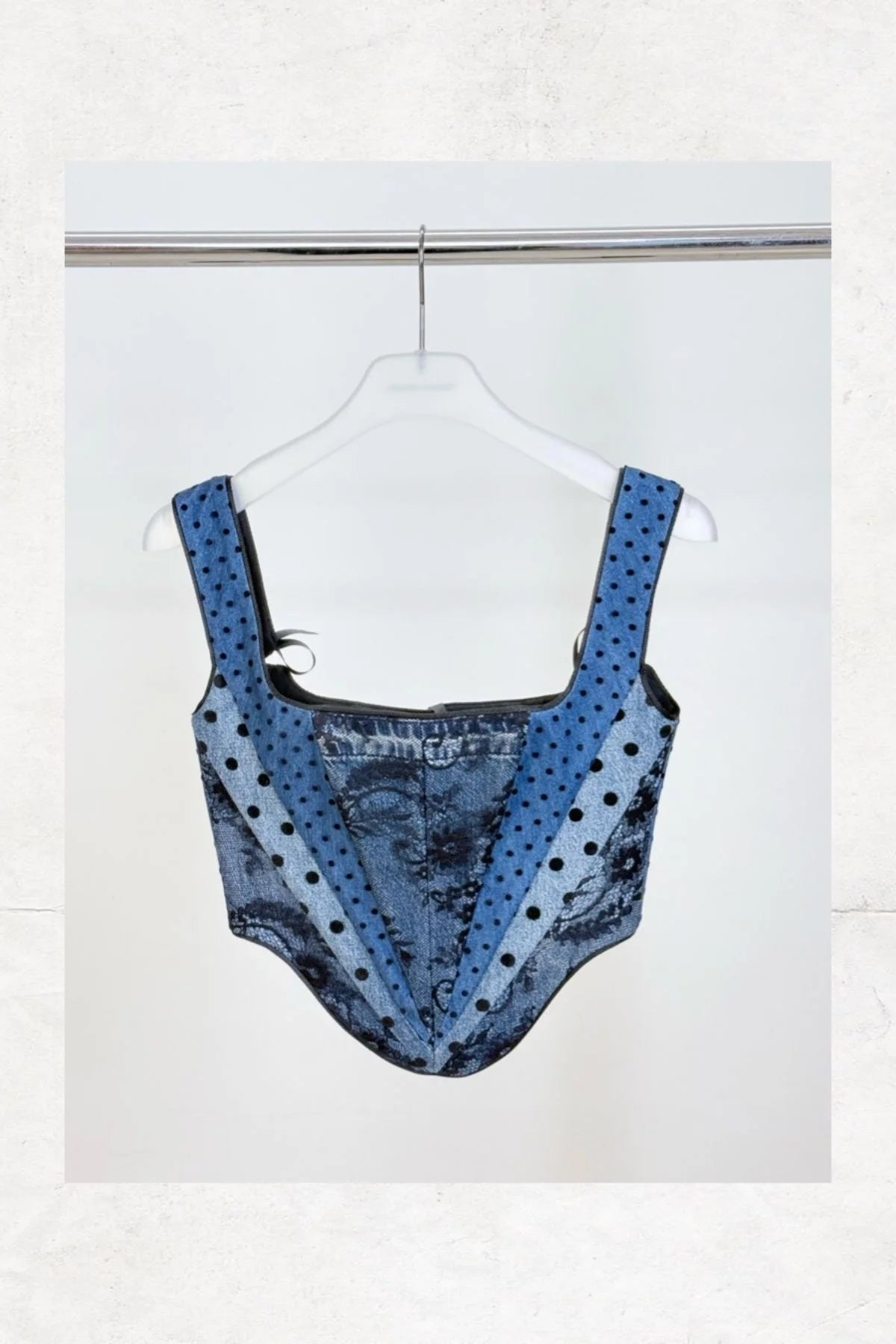 Lace and Tulle Coating on Denim Bustier - Studio183