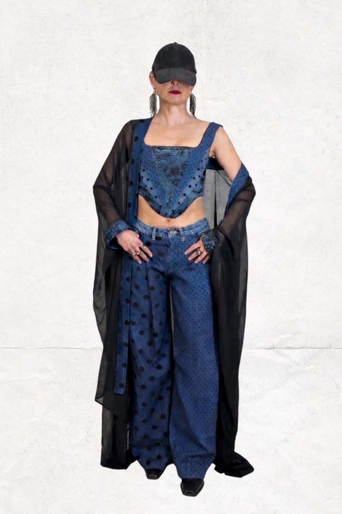 Denim Detailed Chiffon Kaftan - Studio183