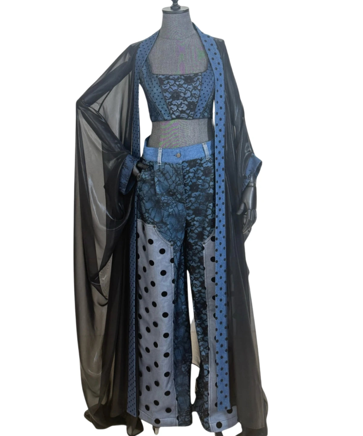 Denim Detailed Chiffon Kaftan - Studio183