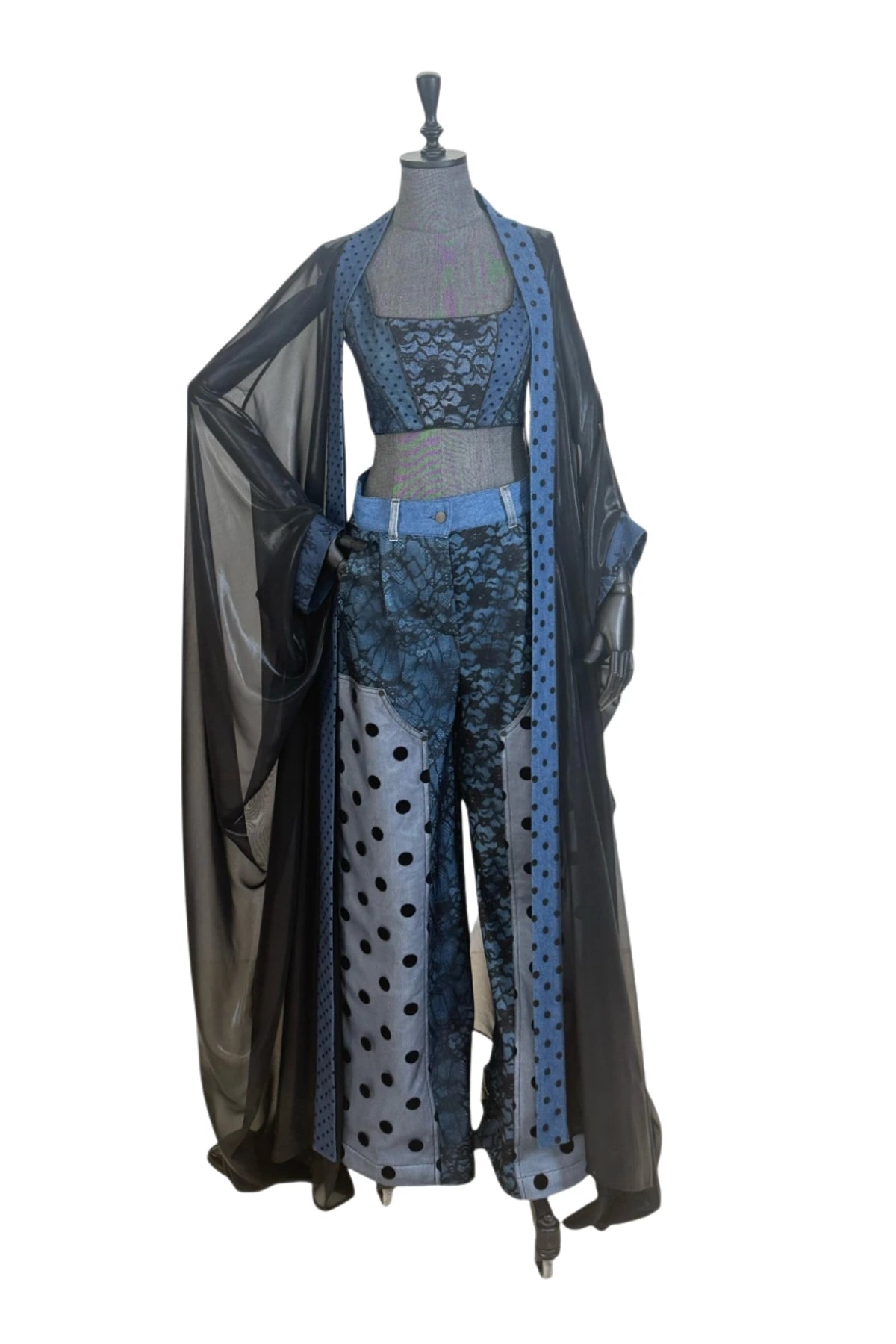 Denim Detailed Chiffon Kaftan - Studio183
