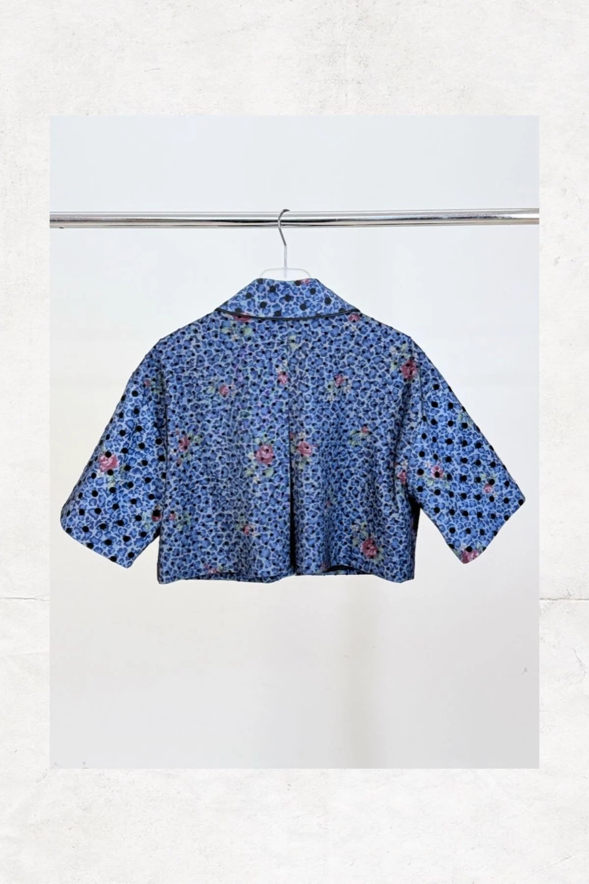Lace and Tulle Cover Detailed Printed Denim Coat - Studio183